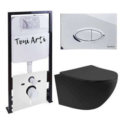 Комплект TONI ARTI TA-01 + Russi с сиденьем с микролифтом, черный, с клавишей Freto TA-0051