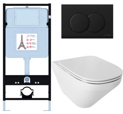 Сет Jacob Delafon (унитаз c инсталляцией Modern Life, сиденье тонкое микролифт, клавиша мат черный) E21775RU-BL