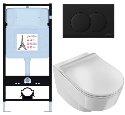 Сет Jacob Delafon (унитаз c инсталляцией Odeon Rive Gauche, сиденье тонкое микролифт, клавиша мат черный) EDR103-BL