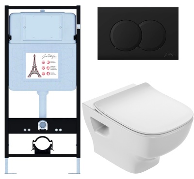 Сет Jacob Delafon (унитаз c инсталляцией Struktura 48см, сиденье тонкое микролифт, клавиша мат черный) EDF103-BL