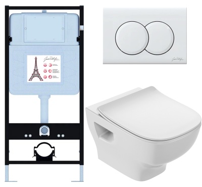 Сет Jacob Delafon (унитаз c инсталляцией Struktura 48см, сиденье тонкое микролифт, клавиша белый гл) EDF103-00