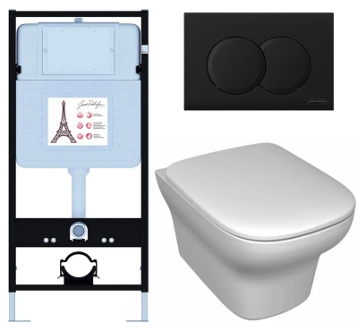 Сет Jacob Delafon (унитаз c инсталляцией Vox, сиденье тонкое микролифт, клавиша мат черный) E21747RU-BL