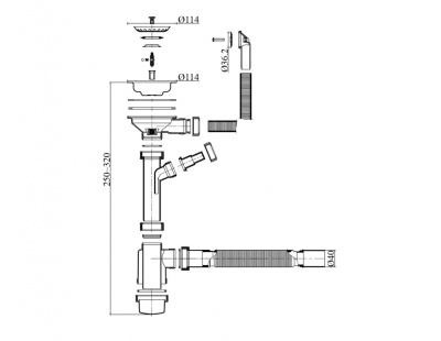 Сифон одночашевой мойки с переливом, ESQ-1P - ESQ-1P
