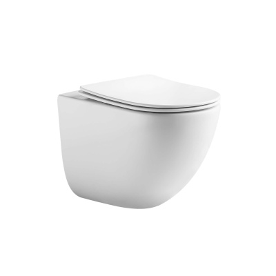 Унитаз подвесной безободковый AQUATEK ГЕЛИОС AQ1993T-00 505*360*370 мм, смыв ТОРНАДО, горизонтальный выпуск, тонкое сиденье с механизмом плавного закрывания, крепеж