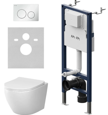 Комплект IS90201.801900, Инсталляция Am.Pm с подвесным унитазом Like Aquaspin торнадо, шумоизоляция, сиденье микролифт, клавиша смыва PrimeFit S белый глянец