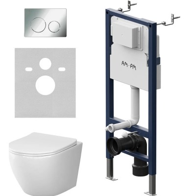 Комплект IS90251.801900, Инсталляция Am.Pm с подвесным унитазом Like Aquaspin торнадо, шумоизоляция, сиденье микролифт, клавиша смыва PrimeFit S хром глянцевый