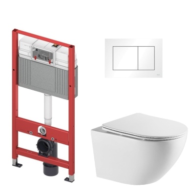 Комплект инсталляция TECEbase клавиша белая и унитаз подвесной Azario Grado 490 смыв "Торнадо", безободковый, с микролифт