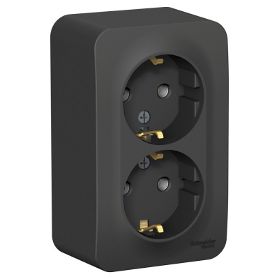 SE Blanca наруж Антрацит Розетка 2-ая с/з без шторок 16А, 250В, изолир. пластина