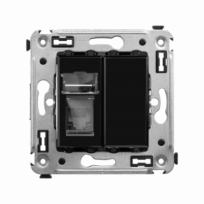 DKC Компьютерная розетка RJ-45 в стену, кат.5e одинарная, "Avanti", "Черный квадрат"